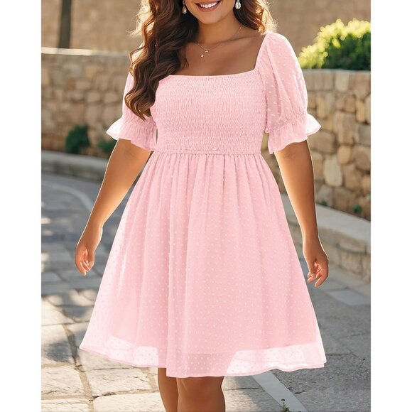 Women's Puff Sleeve Square Neck Mini Chiffon Sundress Casual Summer - Picture 4 of 4